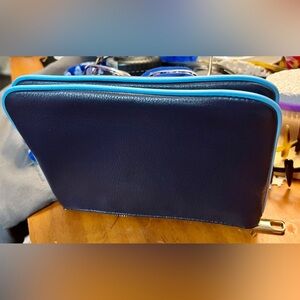 Talbot Double Zip Navy Blue Pebble Leather Wristlet Handbag Clutch